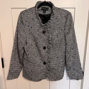 Monterey Bay Tweed 3 Button Blazer Jacket Lined Size 12 Petite Black/White